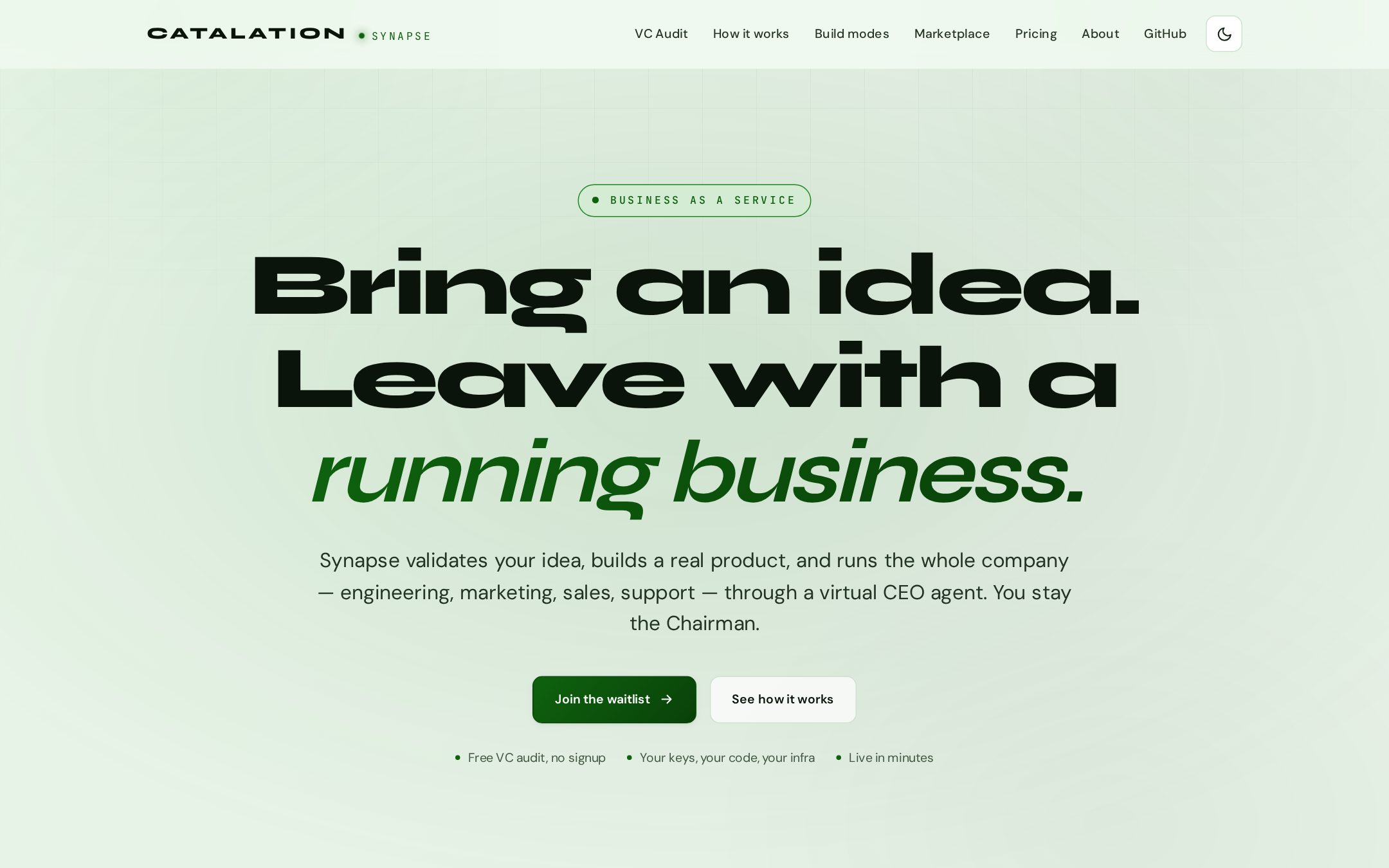 A company website published by Synapse at a catalation.app subdomain